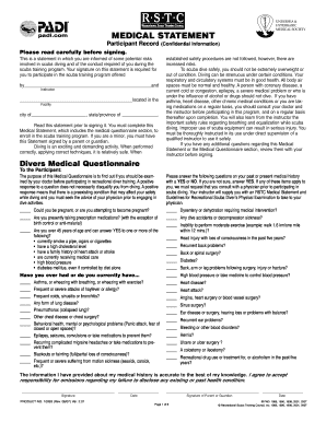 Scuba Diving Medical Statement and Questionnaire