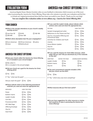 America for Christ Offering 2014 Evaluation Form