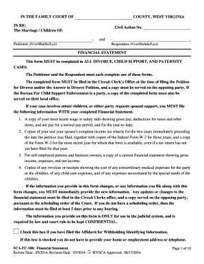 West Virginia Divorce Financial Statement