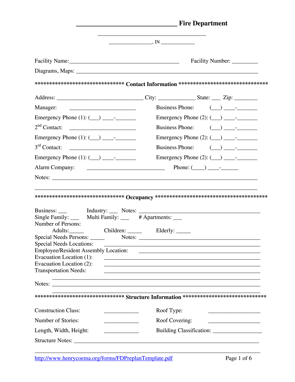 Ga Fire Department Pre Plan Template Form Fill Online Printable 