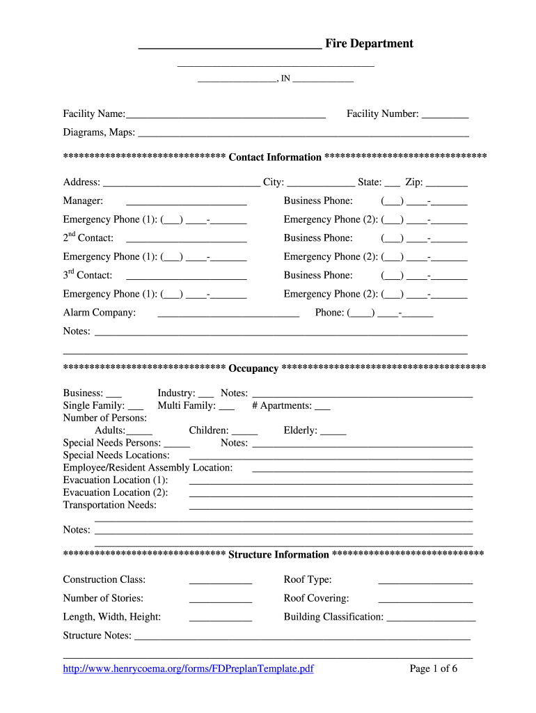 Fire Department Pre Plan Template Fill Online, Printable, Fillable