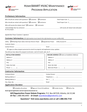 HomeSmart HVAC Maintenance Program Application
