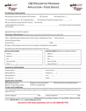 C&I Prescriptive Program Application - Food Service