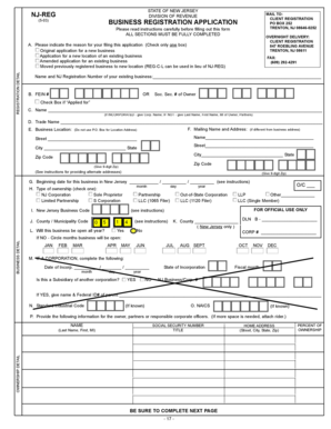 New Jersey Business Registration Application