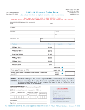 PRSoft Product Order Form