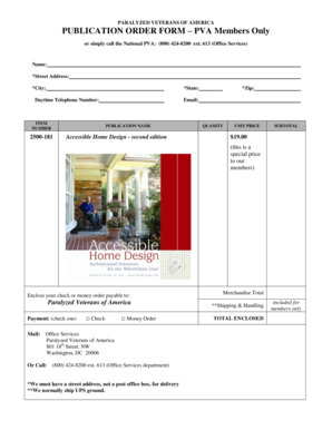 Paralyzed Veterans of America Publication Order Form