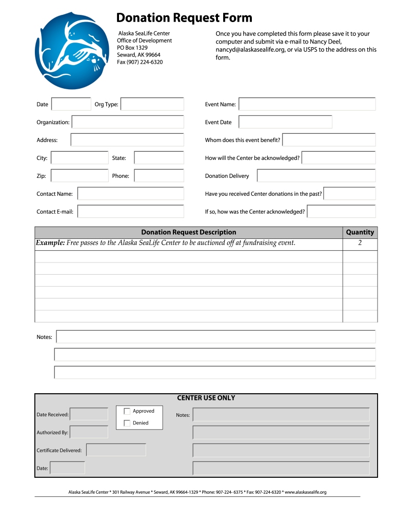 Donation Request Form - Alaska SeaLife Center Home Page - alaskasealife Preview on Page 1