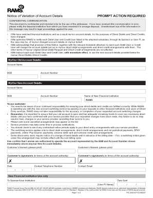 Notice of Variation of Account Details