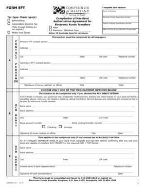 Maryland Withholding Authorization Agreement for Electronic Funds Transfers