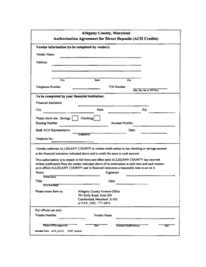 Allegany County Direct Deposit Authorization