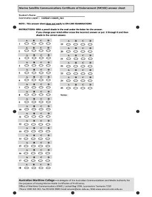 Marine Satellite Communications Certificate of Endorsement Answer Sheet