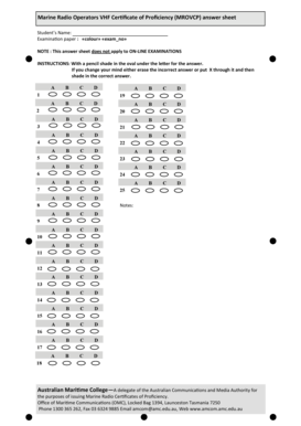 Marine Radio Operators VHF Certificate of Proficiency Answer Sheet