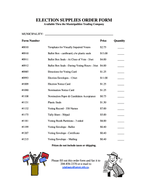 Election Supplies Order Form