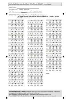 Marine Radio Operators Certificate of Proficiency Answer Sheet