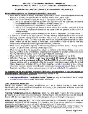 Texas Journeyman Plumber Examination Application