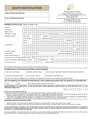 Death Notification Form