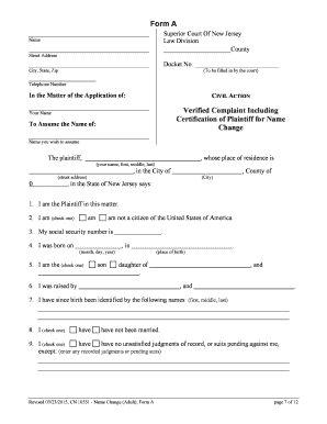 New Jersey Adult Name Change Form