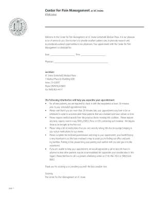 Center for Pain Management Patient Intake Forms