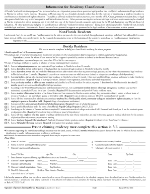 Florida Residency Affidavit for Tuition Purposes