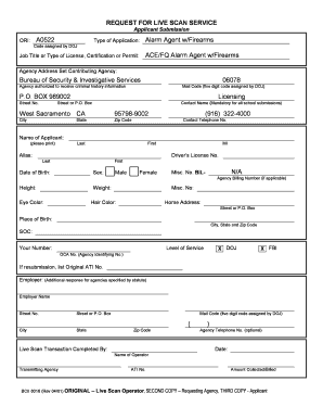 California Alarm Agent Live Scan Form