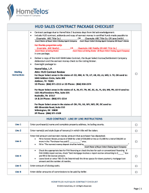 HUD Sales Contract Package Checklist