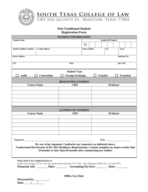 Non-Traditional Student Registration Form