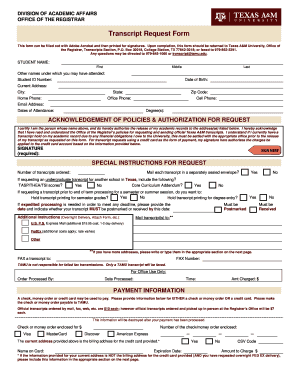 Texas A&M University Transcript Request Form