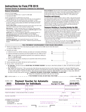Form FTB 3519 Payment Voucher for Automatic Extension for Individuals