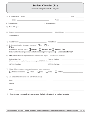 Student Project Checklist Form 1A