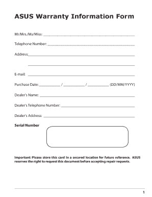 ASUS Warranty Information Form