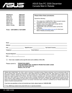 ASUS December Mail-In Rebate Form