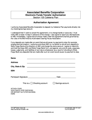 Section 125 Cafeteria Plan Electronic Funds Transfer Authorization