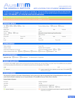 AusIMM Student Membership Application