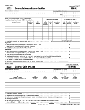 2002 Schedule D (568)/Form 3885L, Capital Gain or Loss, Depreciation and Amortization. 3885LD-568-form - ftb ca