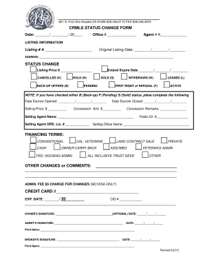 CRMLS Status Change Form
