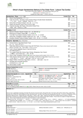Oliver's Super Sandwiches Delivery & Fax Order Form