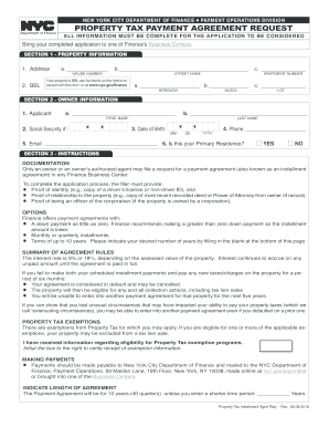 New York City Property Tax Payment Agreement Request