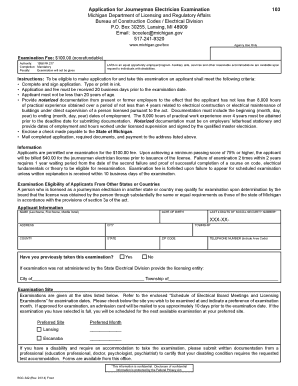 Michigan Journeyman Electrician Examination Application
