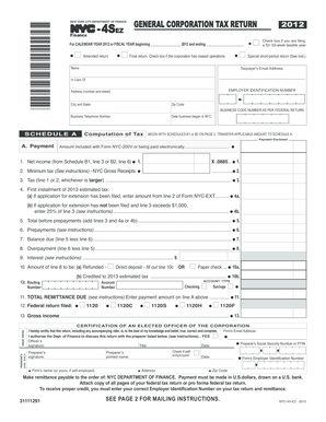 New York City General Corporation Tax Return 2012