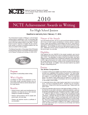 NCTE Achievement Awards in Writing Nomination Form