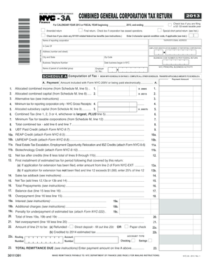 New York City General Corporation Tax Return 2013