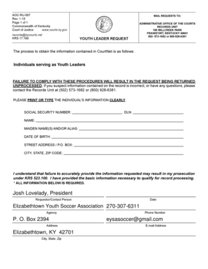 Kentucky Youth Leader Request Form