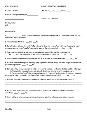 Indiana Compliance Checklist for Divorcing Parents