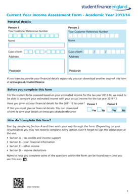 UK Student Finance Income Assessment Form