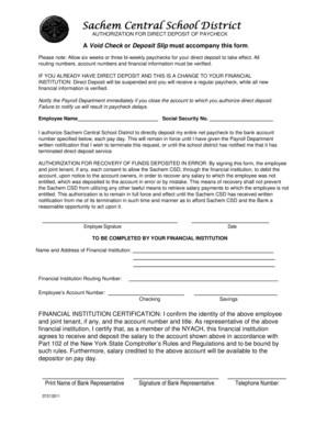 Sachem Central School District Direct Deposit Authorization