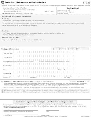 Gerber Tours Trip Registration Form