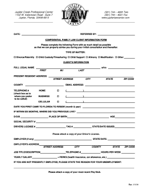 Confidential Family Law Client Information Form