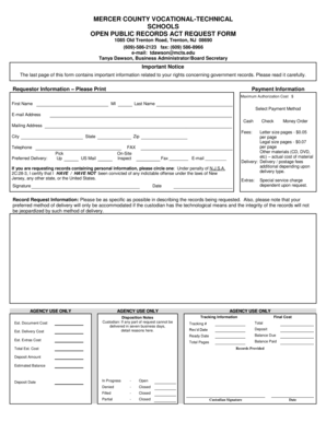 New Jersey Open Public Records Act Request Form