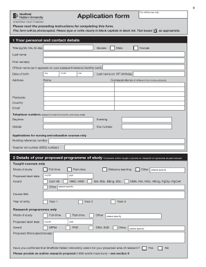 Sheffield Hallam University Application Form