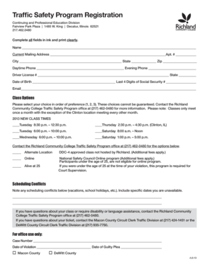 Traffic Safety Program Registration Form